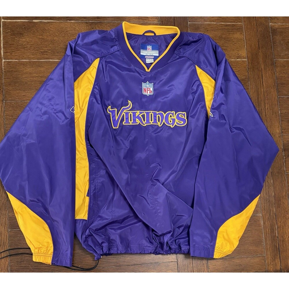 Vintage Minnesota Vikings Reebok Mens Size 2XL Purple Windbreaker Pullover